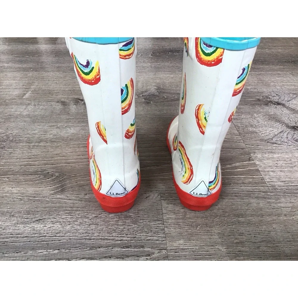 L.L. Bean Girls Youth Rainbow Non-Slip Rain Boots Size 13 Red White Multicolor